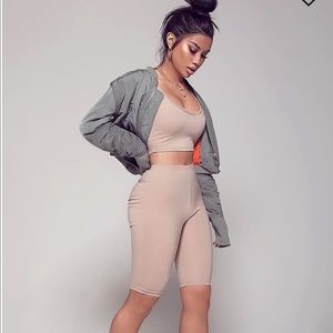 NUDE BIKER SHORT SET FASHION NOVA